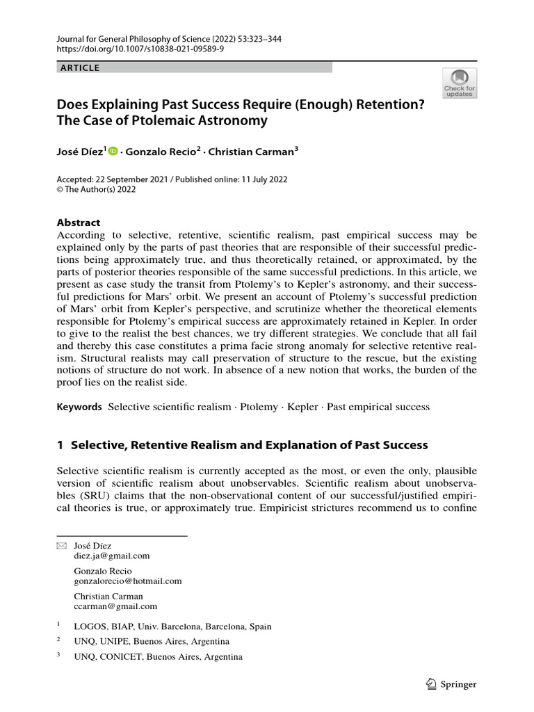 Does Explaining Past Success Require (Enough) Retention? The Case of ...