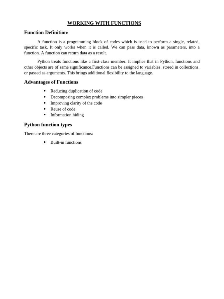 Grade 12 - CS - Chapter 2 Notes - Functions (2024-25) | PDF