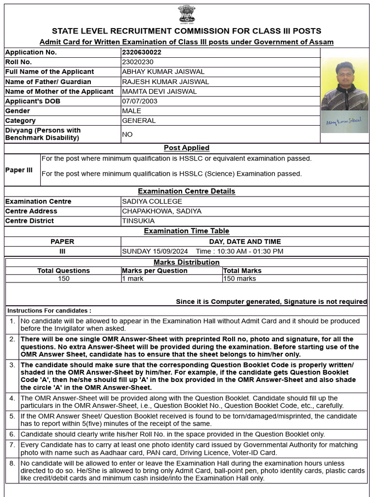 State Level Recruitment Commission For Class Iii Posts | PDF