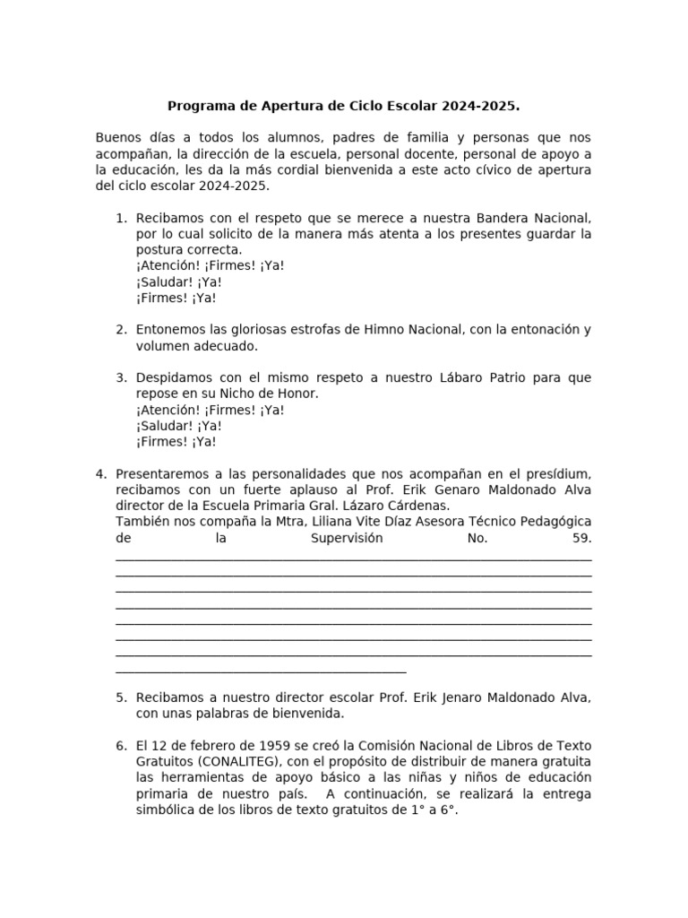 Programa de Apertura de Ciclo Escolar 2024 | PDF
