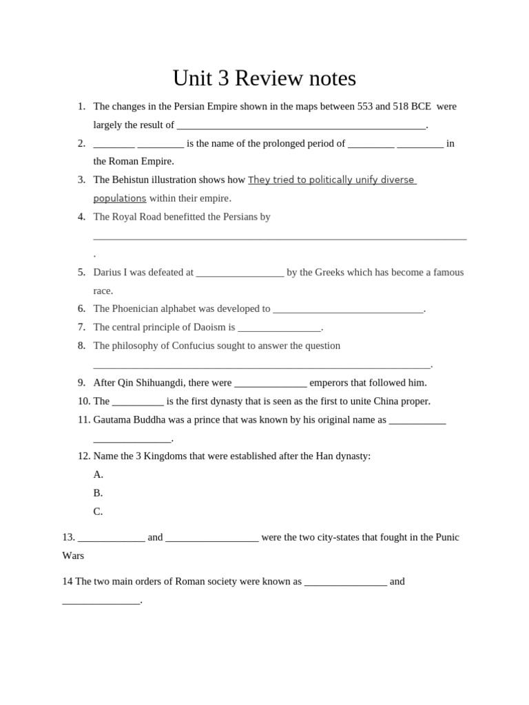 Unit 3 Review Notes PDF