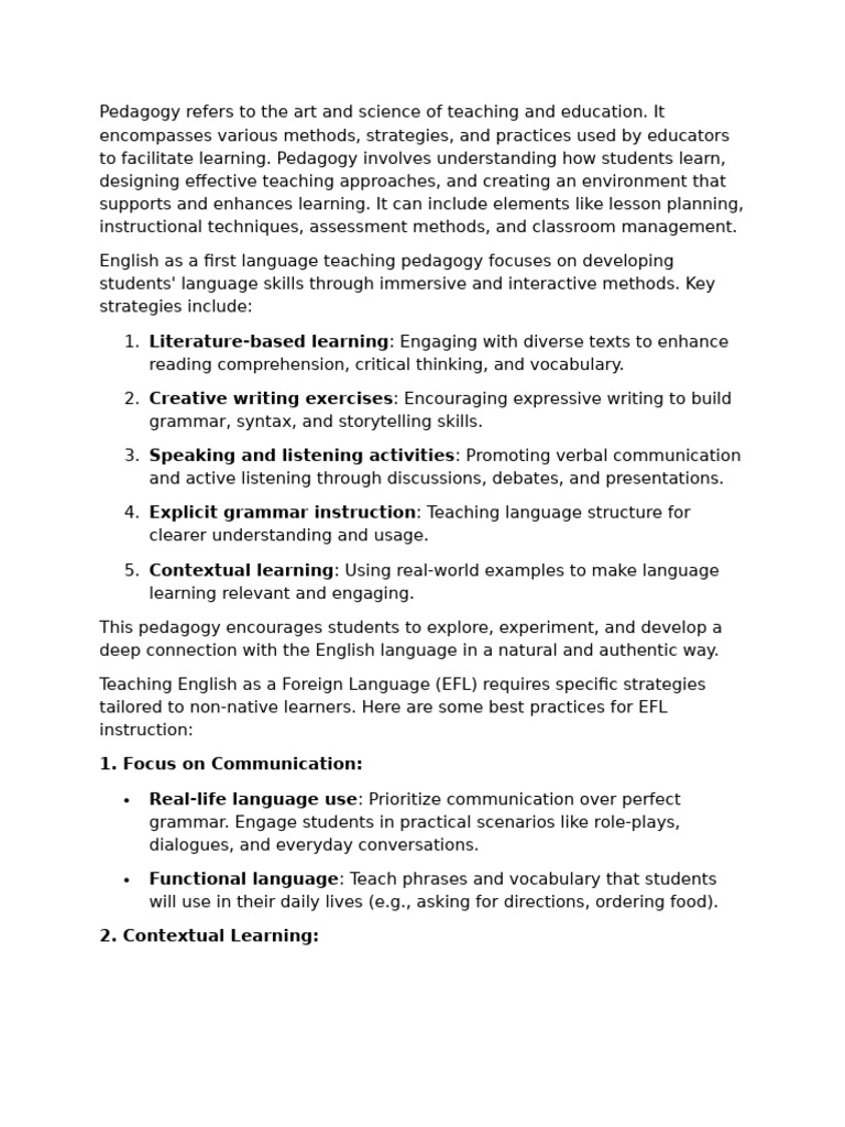 Pedagogy Refers To The Art and Science of Teaching and Education | PDF