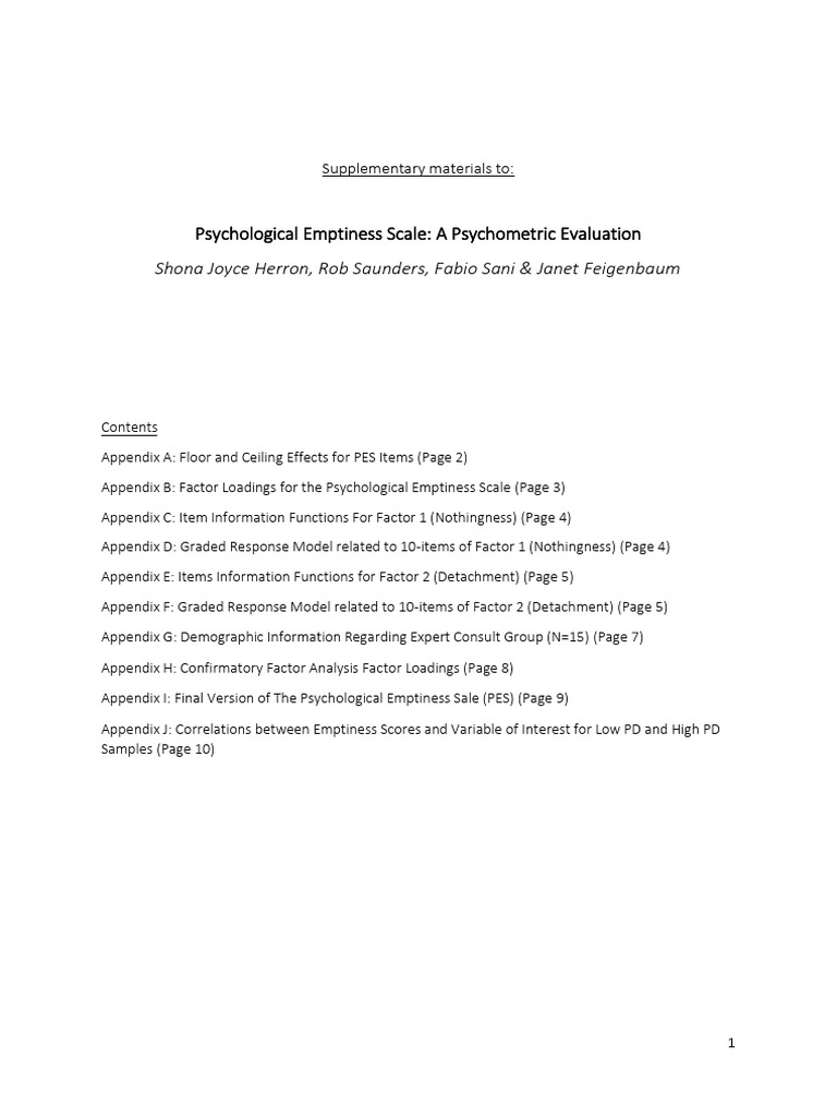 Psychological Emptiness Scale (PES) | PDF