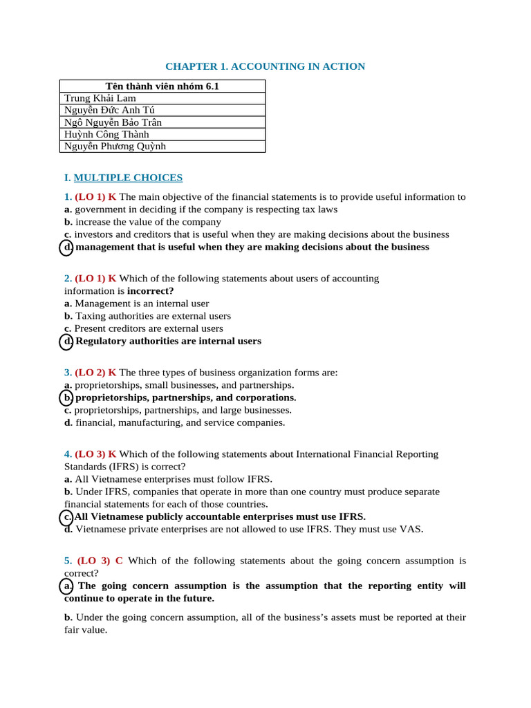 (Nhóm 6.1) Multiple Choices and Exercises Chapter 1 | PDF