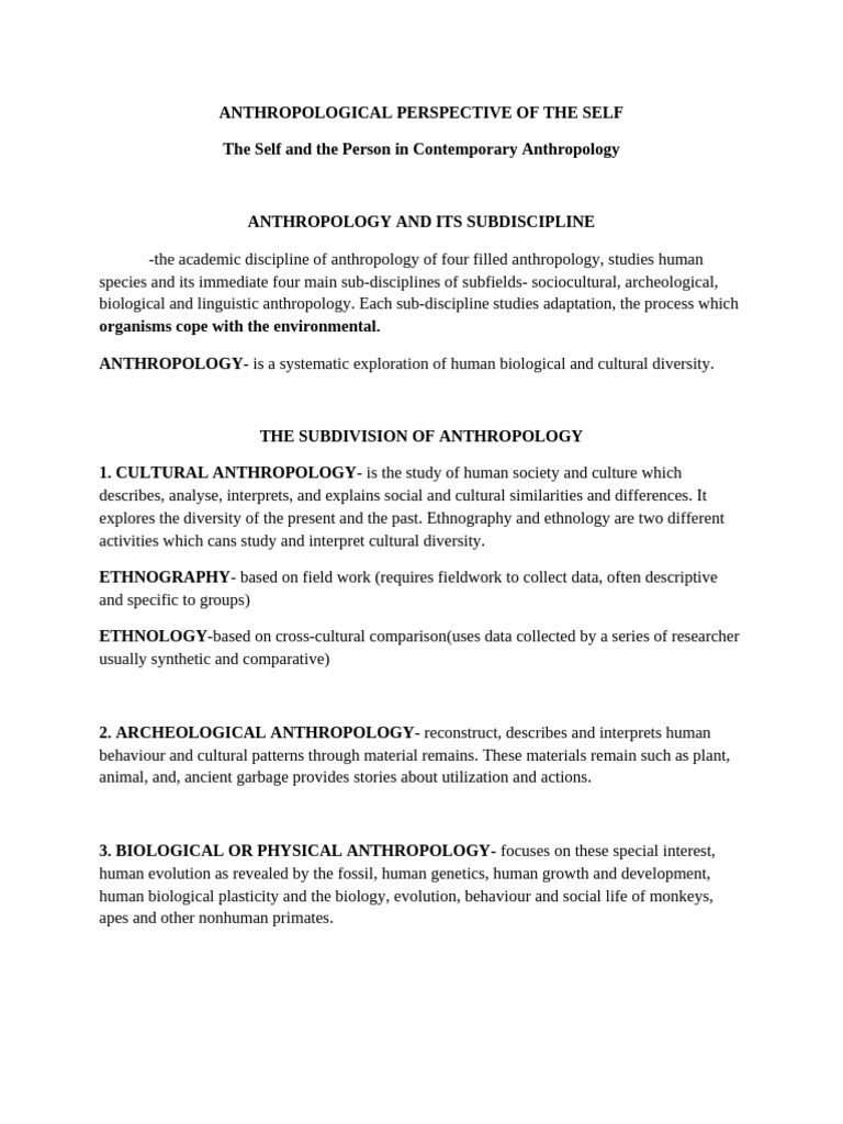 Anthropology's View on the Self | PDF | Anthropology | Behavioural Sciences