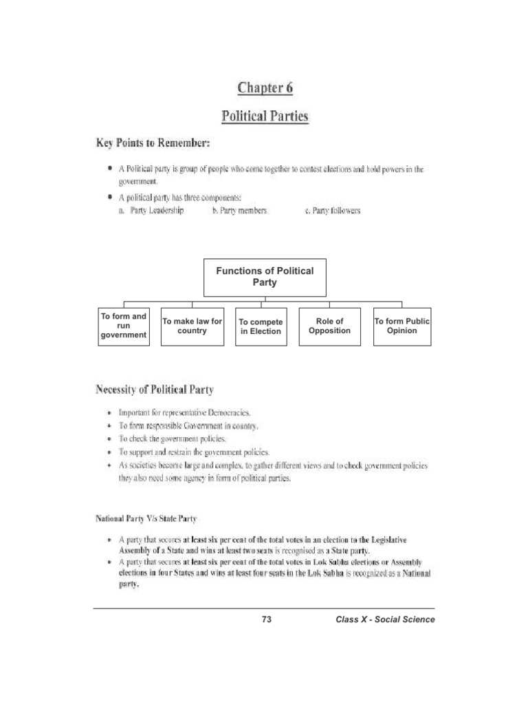 CBSE Class 10 SST Notes Question Bank Political Parties | PDF