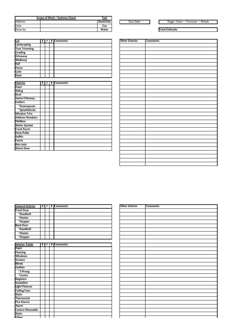 Scope Of Work And Systems Check Pdf Shower Water Heating