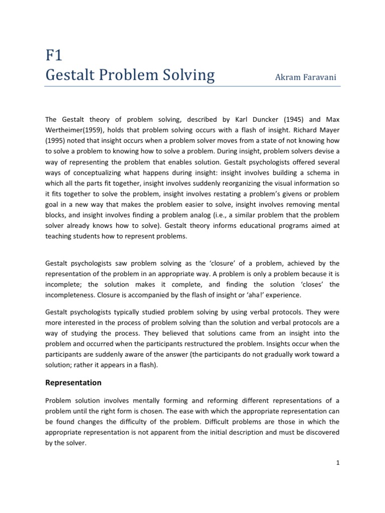 Gestalt Problem Solving Insight Problem Solving