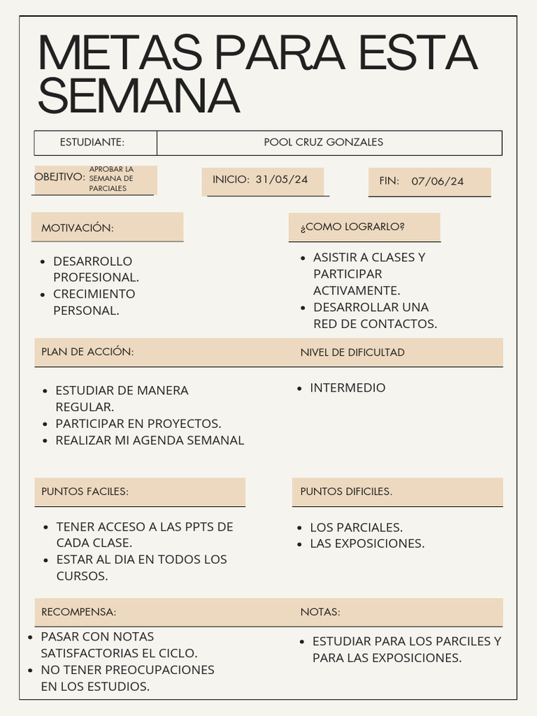 Planificador Semanal y Metas PDF