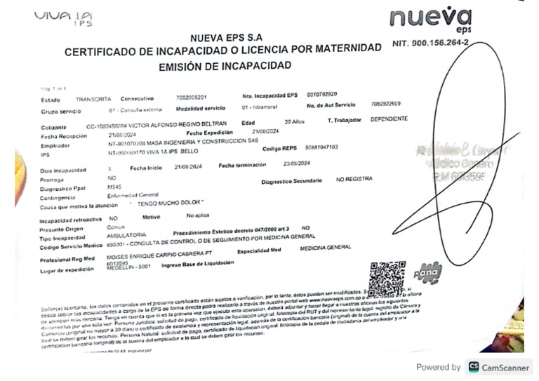 Incapacitada de Victor Alfonso Regino | PDF