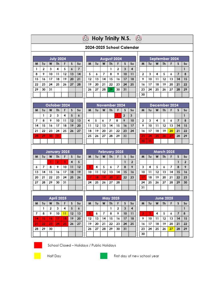 HT School Calendar 2024 2025 PDF