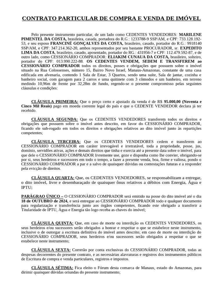 Contrato de Compra e Venda de Imóvel | PDF | Casa e Jardim