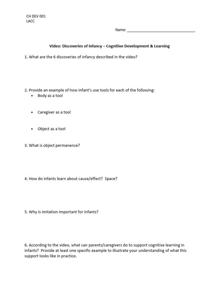 In Class Assignment Discoveris of Infancy | PDF