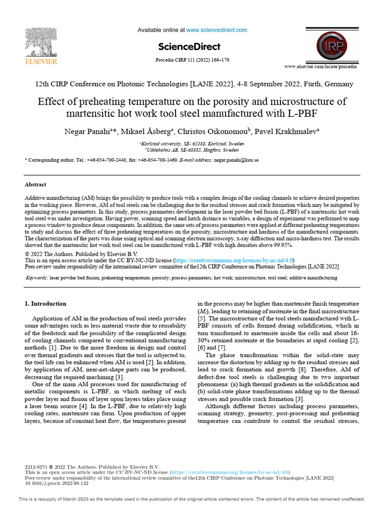 Effect of Preheating Temperature On The Porosity and Microstructure of ...