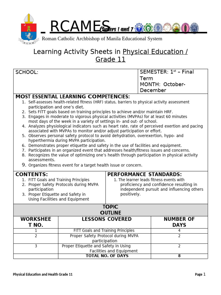PE Gr. 11 LAS 1st Sem - Final-1 | PDF | Strength Training | Aerobic ...