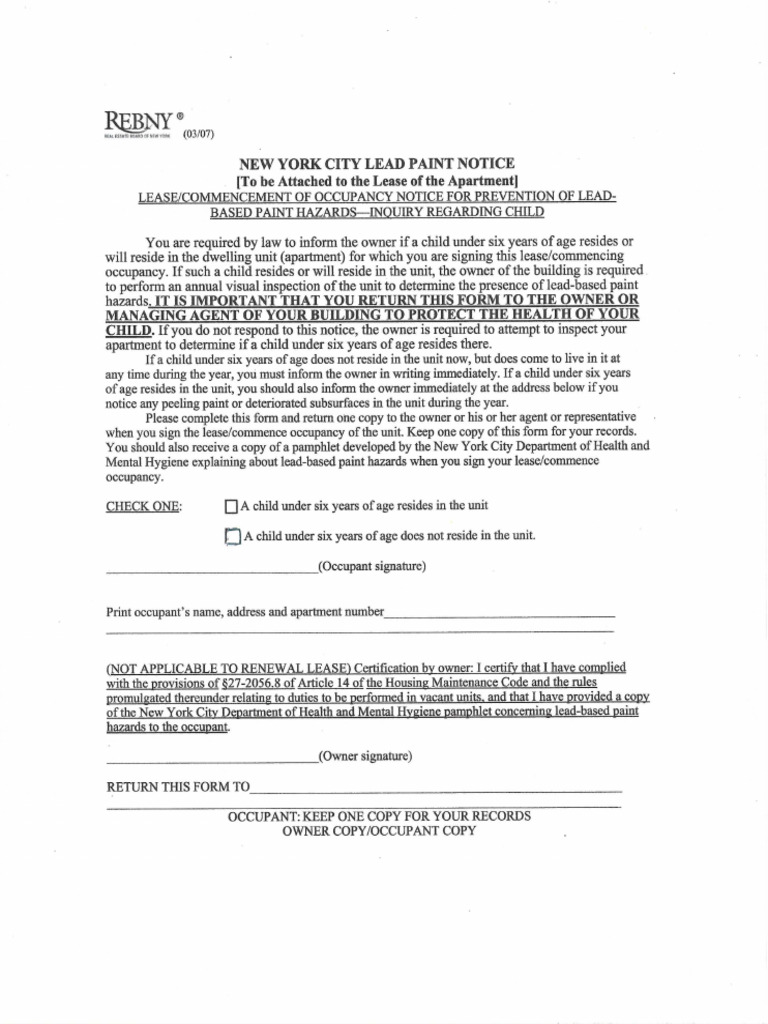 NYC Lead Paint Disclosure | PDF