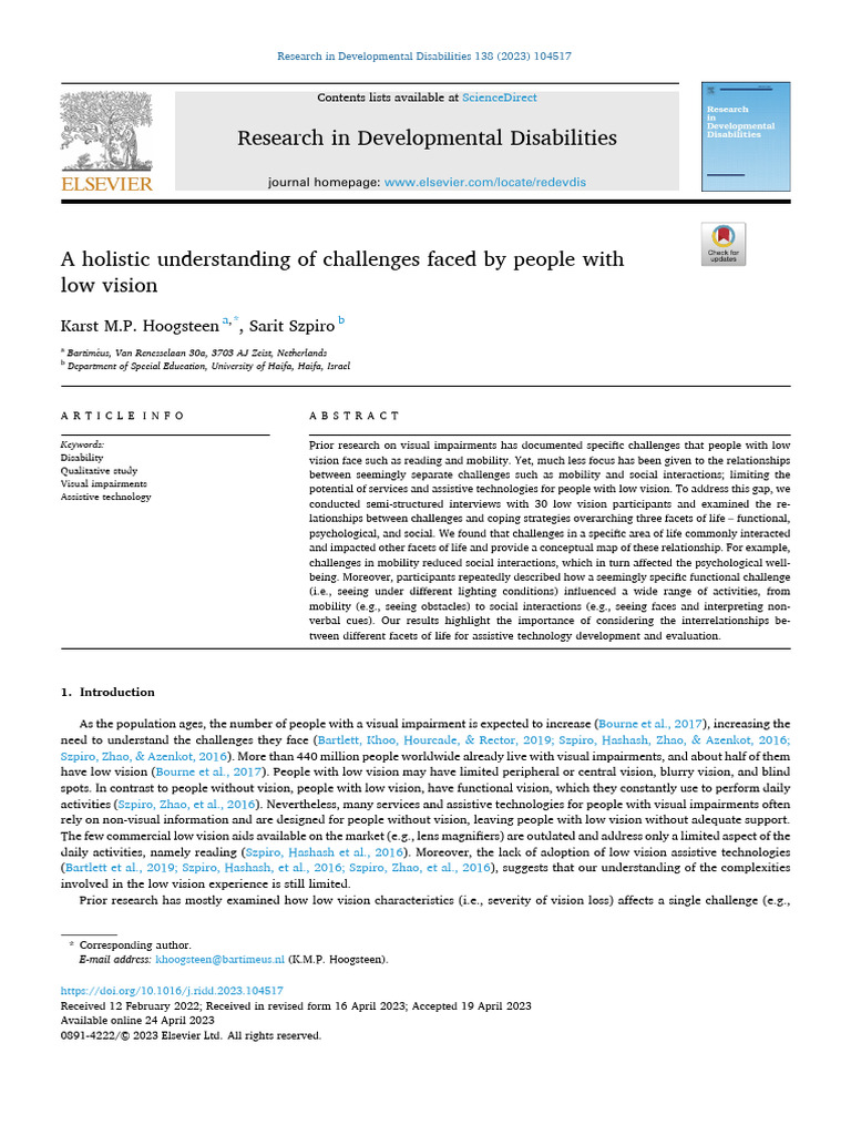 A Holistic Understanding of Challenges Faced by People With Low Vision ...