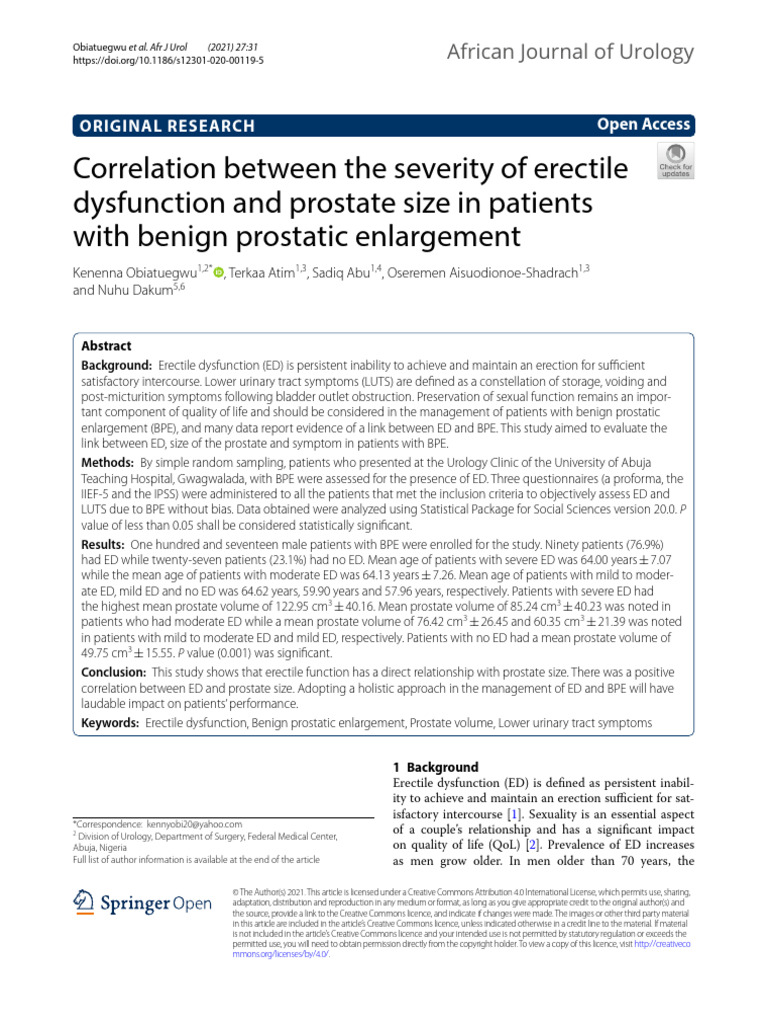 Correlation Between The Severity of Erectile Dysfunction and Prostate ...