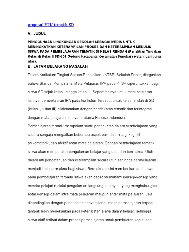 Proposal Ptk Tematik Sd