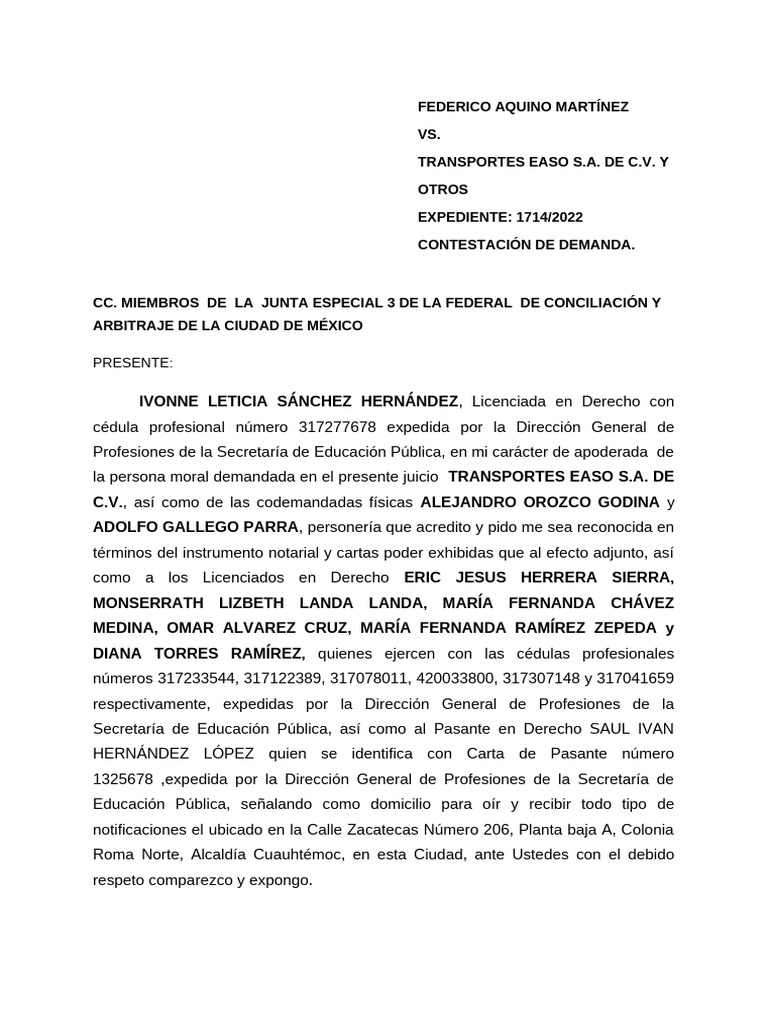 Contestación de Demanda | PDF