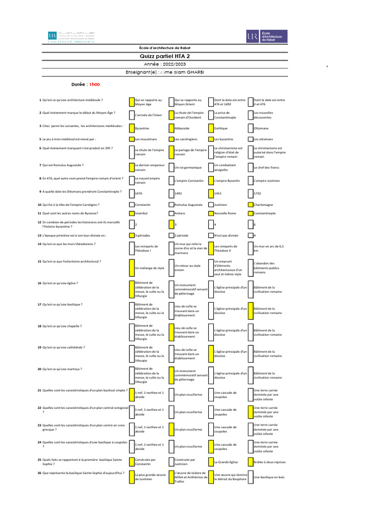 CorrigÃ© Quizz HTA 2 | PDF