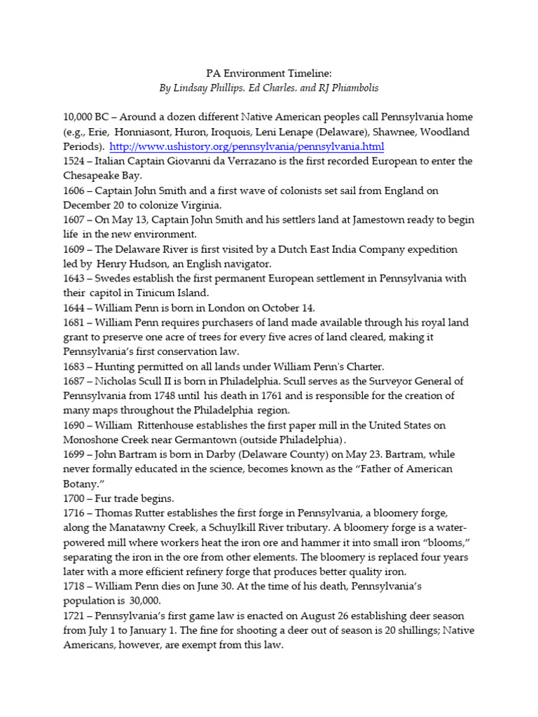 Pennsylvania Environmental History Timeline | PDF | Pennsylvania | Travel