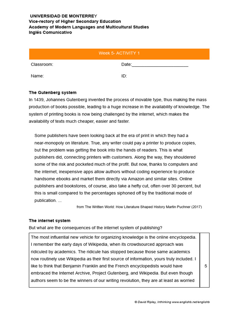 WEEK 5 - ACTIVITY 1 - Reading Task - The Gutenberg System - Human ...