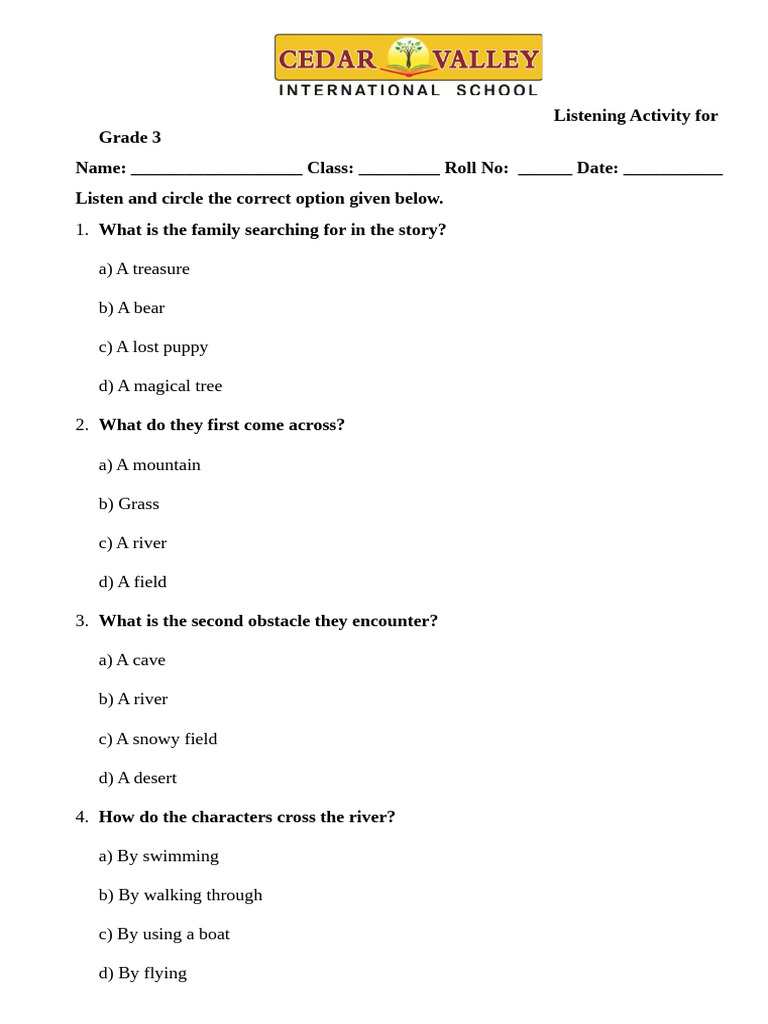 Grade 3 Listening Activity Pdf
