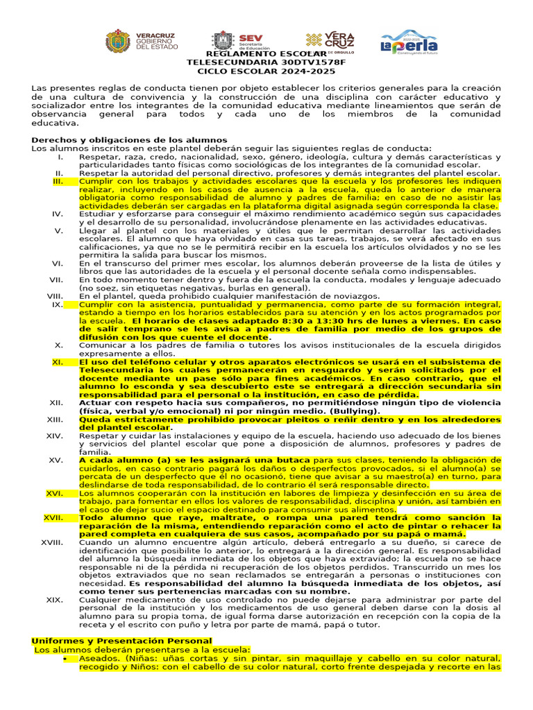 Reglamento Escolar | PDF