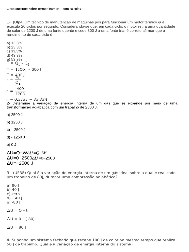 Cinco Questões Sobre Termodinâmica | PDF
