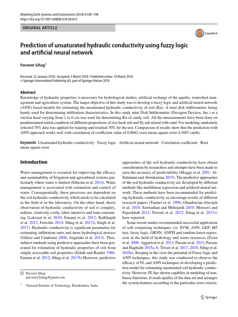 Prediction of Unsaturated Hydraulic Conductivity Using Fuzzy Logic and ...