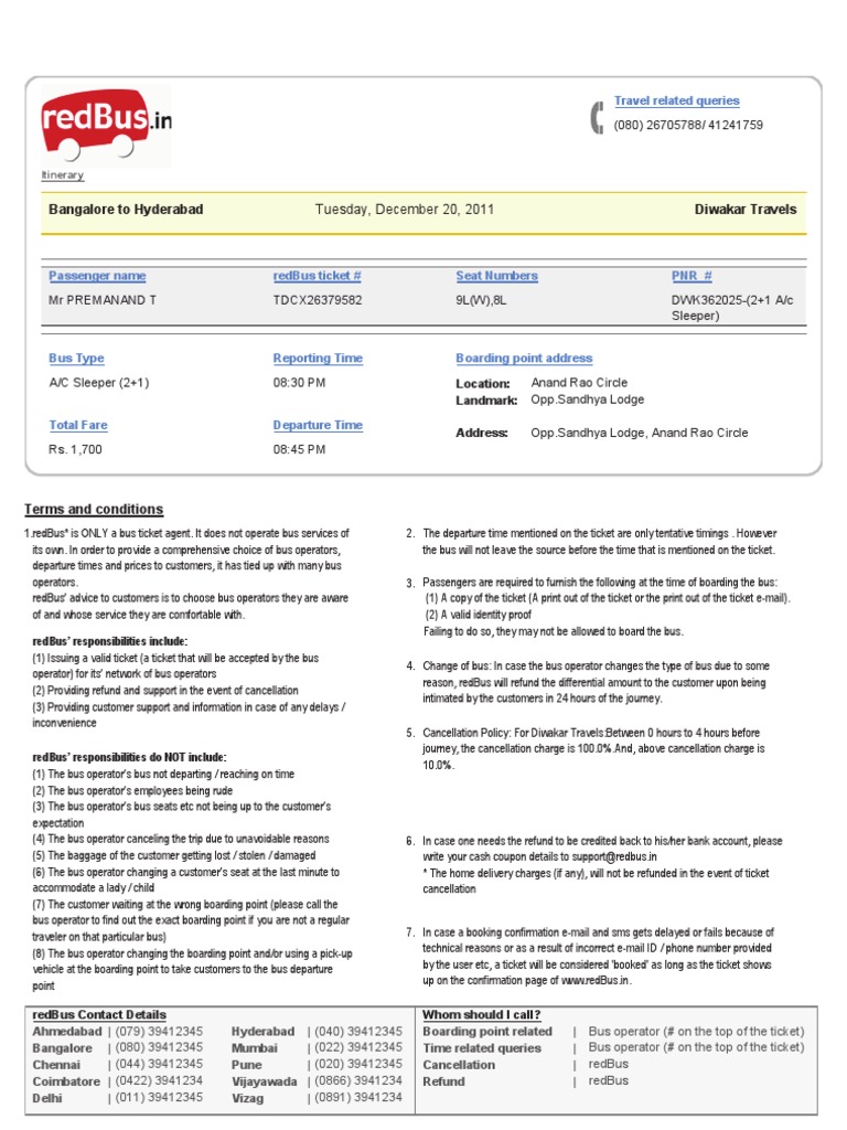 redBus Ticket Information and Policies | PDF | Technology & Engineering