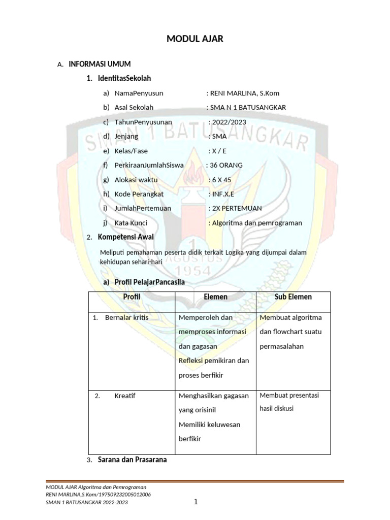 Modul Ajar Algoritma Pemrograman SMA | PDF | Conceptual Model | Career ...