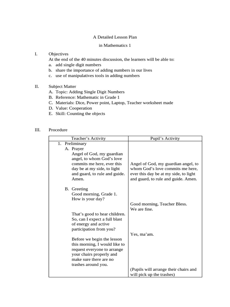 LP in Math 1 (Addition) | PDF