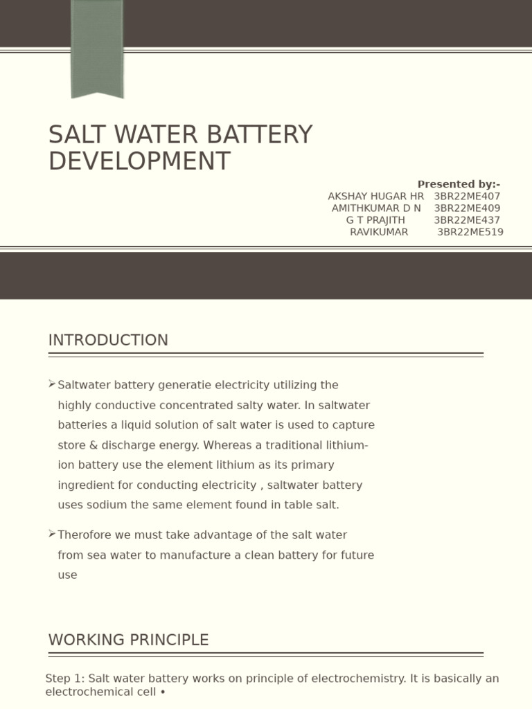 Salt Water Battery Development | PDF