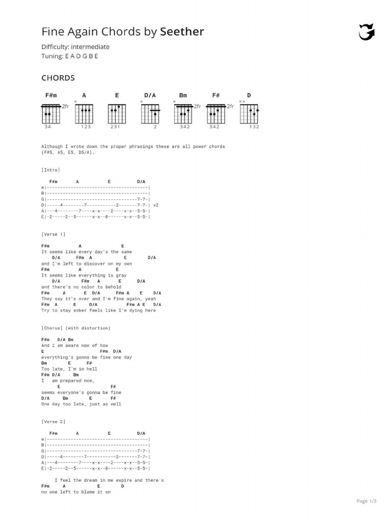 Fine Again Chords PDF
