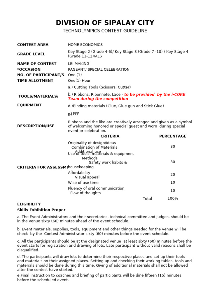 Contest guidelines in lei making pdf