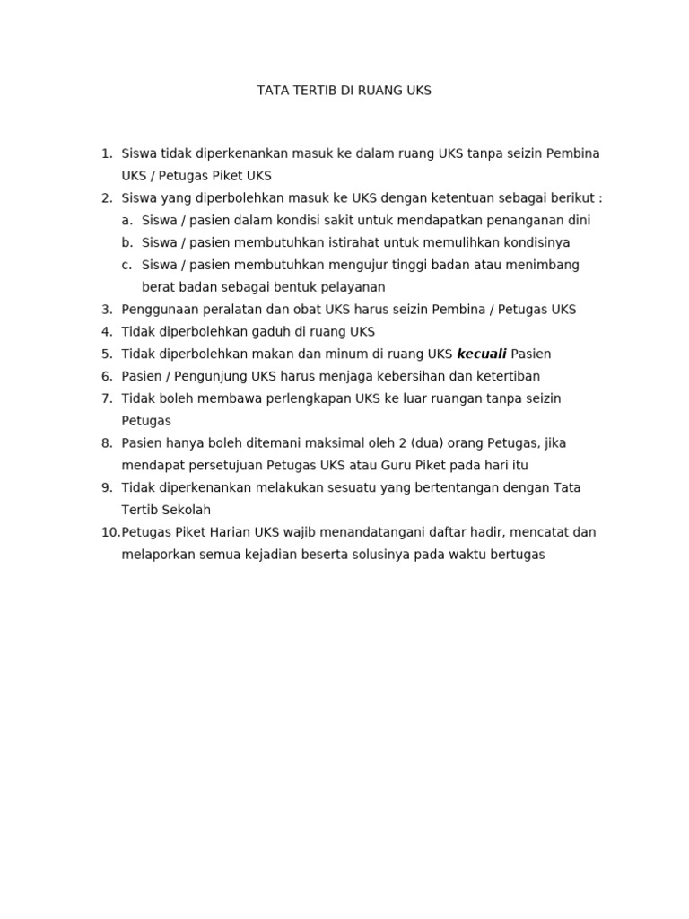 Tata Tertib Di Ruang Uks | PDF