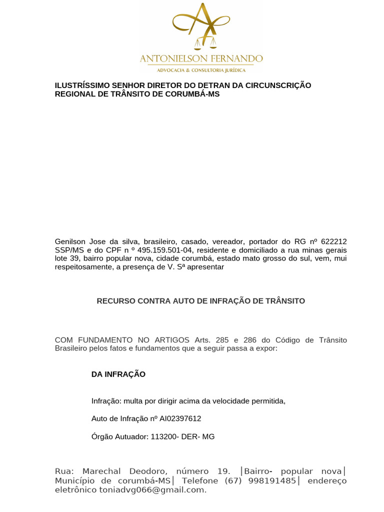Recurso Multa Detran Ms | PDF
