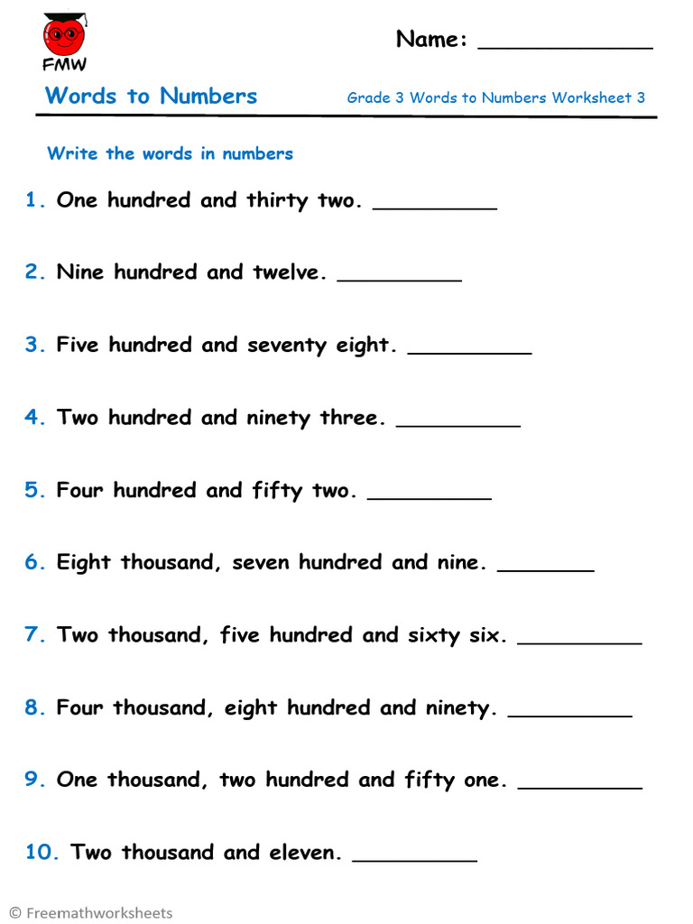 Grade 3 words to numbers worksheet 3 1 pdf