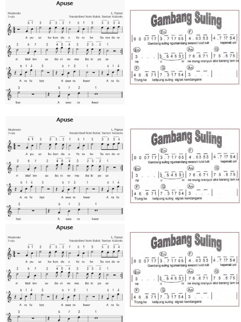 Notasi Angka Lagu Daerah 3 | PDF