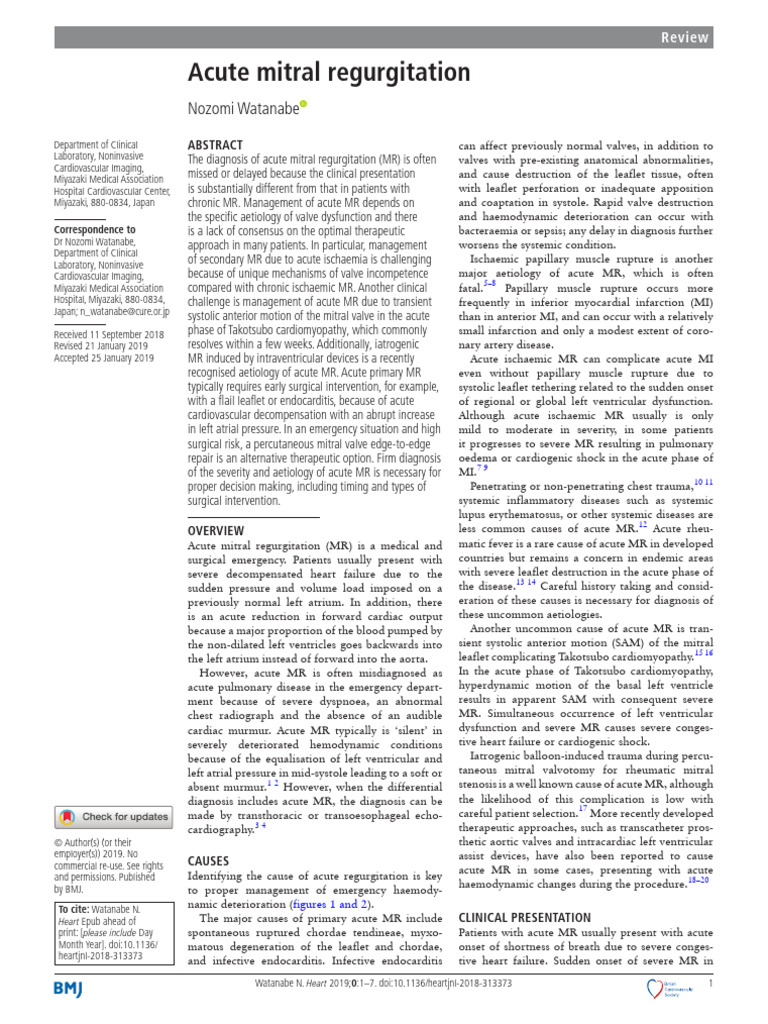 Acute Mitral Regurgitation | PDF