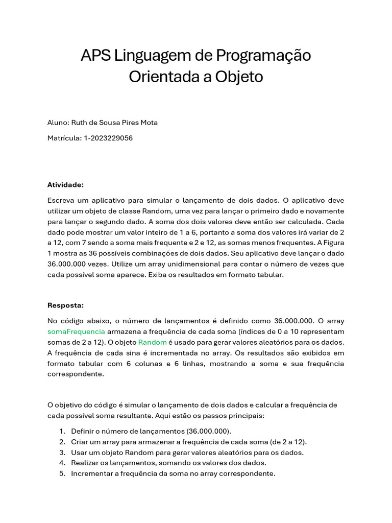 APS Linguagem de Programação Orientada A Objeto | PDF
