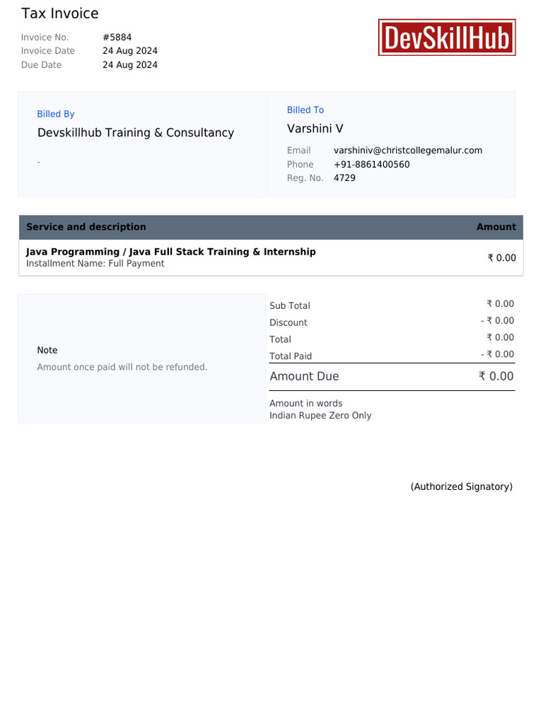 Java Full Stack Training & Internship - 1855622 | PDF
