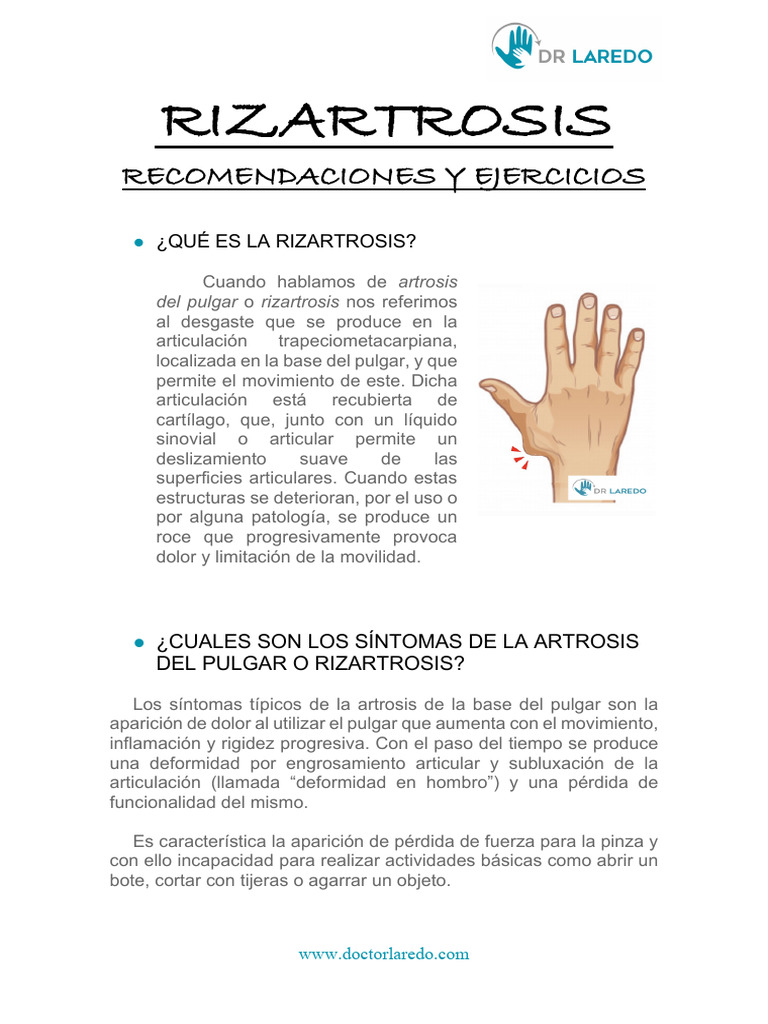 Rizartrosis Recomendaciones Ejercicios | PDF