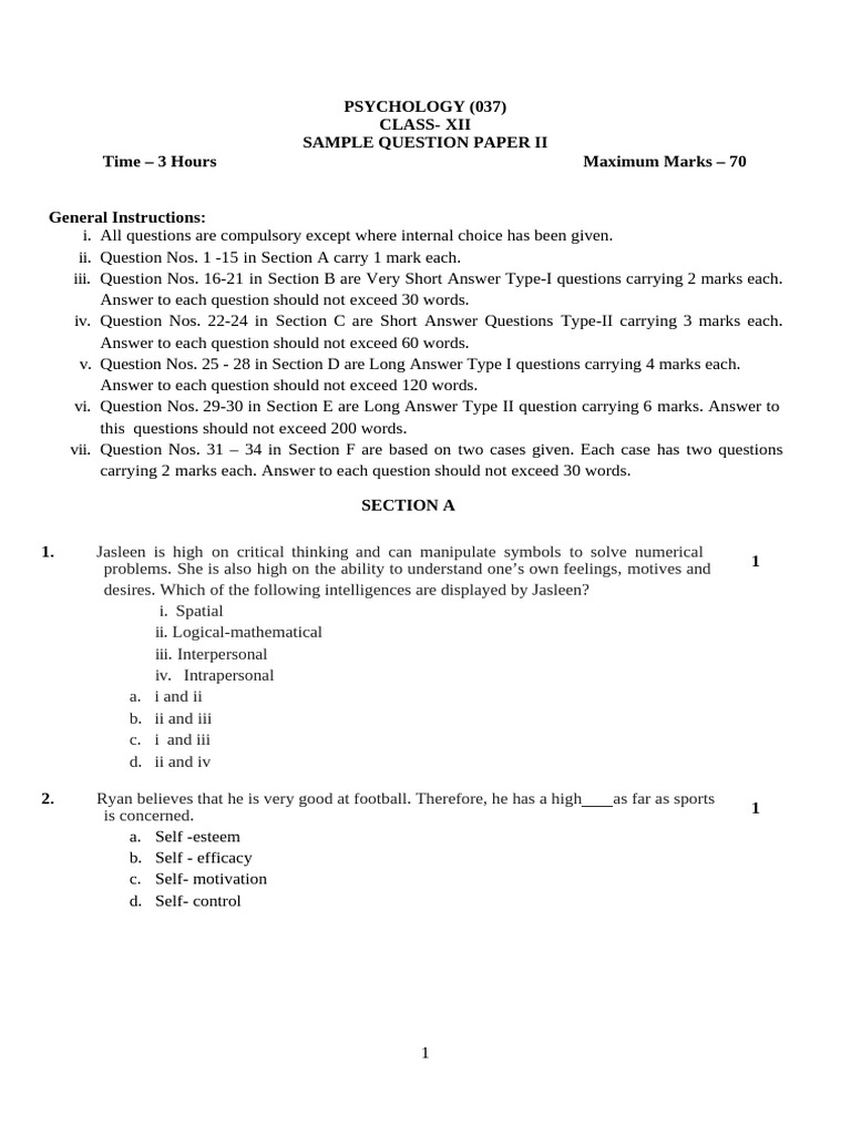Sample Paper 1 | PDF