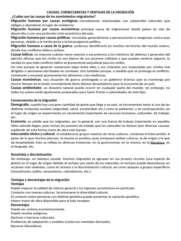 Causas de La Migración | PDF | Migración humana | Ciencias sociales