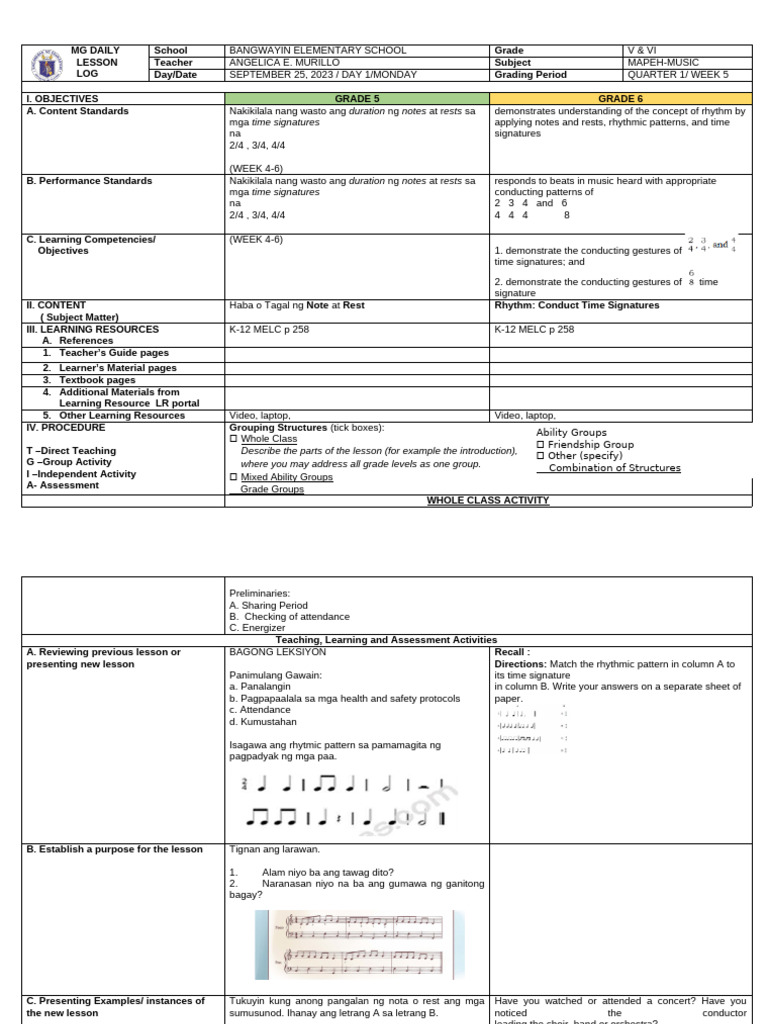 Music Lesson Plan for Grades 5-6 | PDF | Conducting | Learning