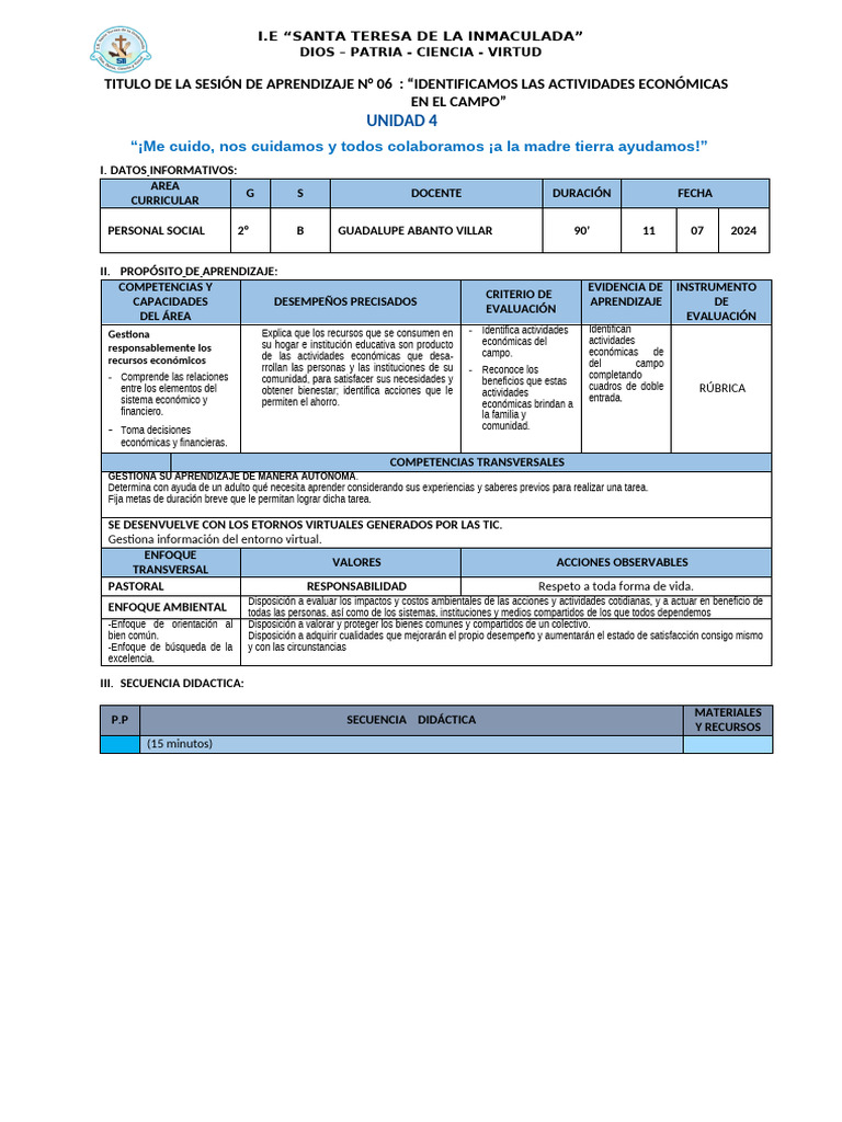 Actividades Económicas en el Campo | PDF | Aprendizaje | Evaluación