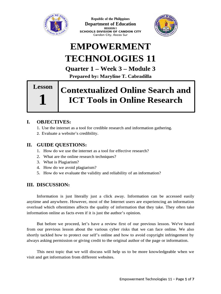 Empowerment Technologies-11 - Q1 - W3 - M3 - LDS - Contextualized ...